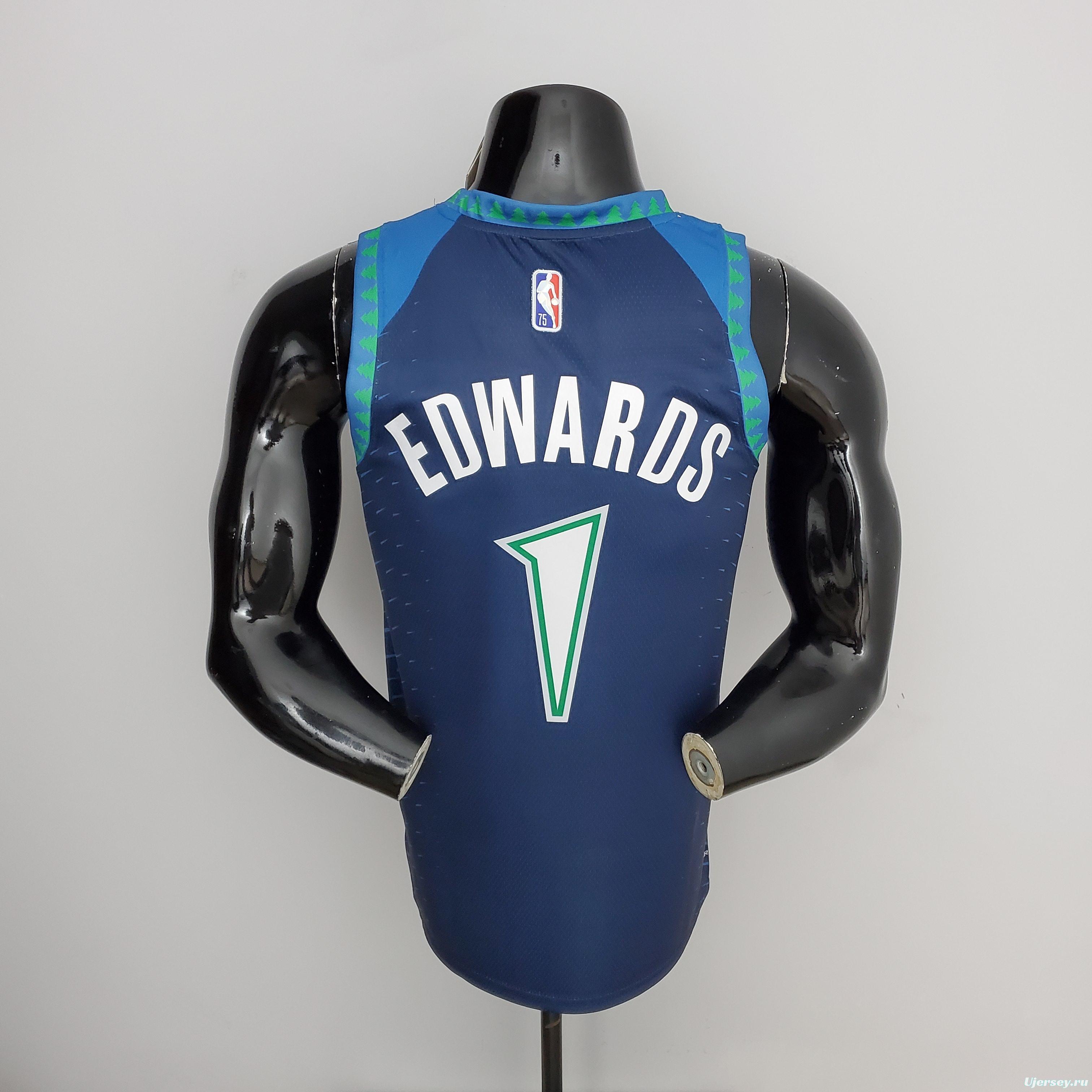 75th Anniversary 2202 Season EDWARDS#1 Minnesota Timberwolves City Edition Blue NBA Jersey