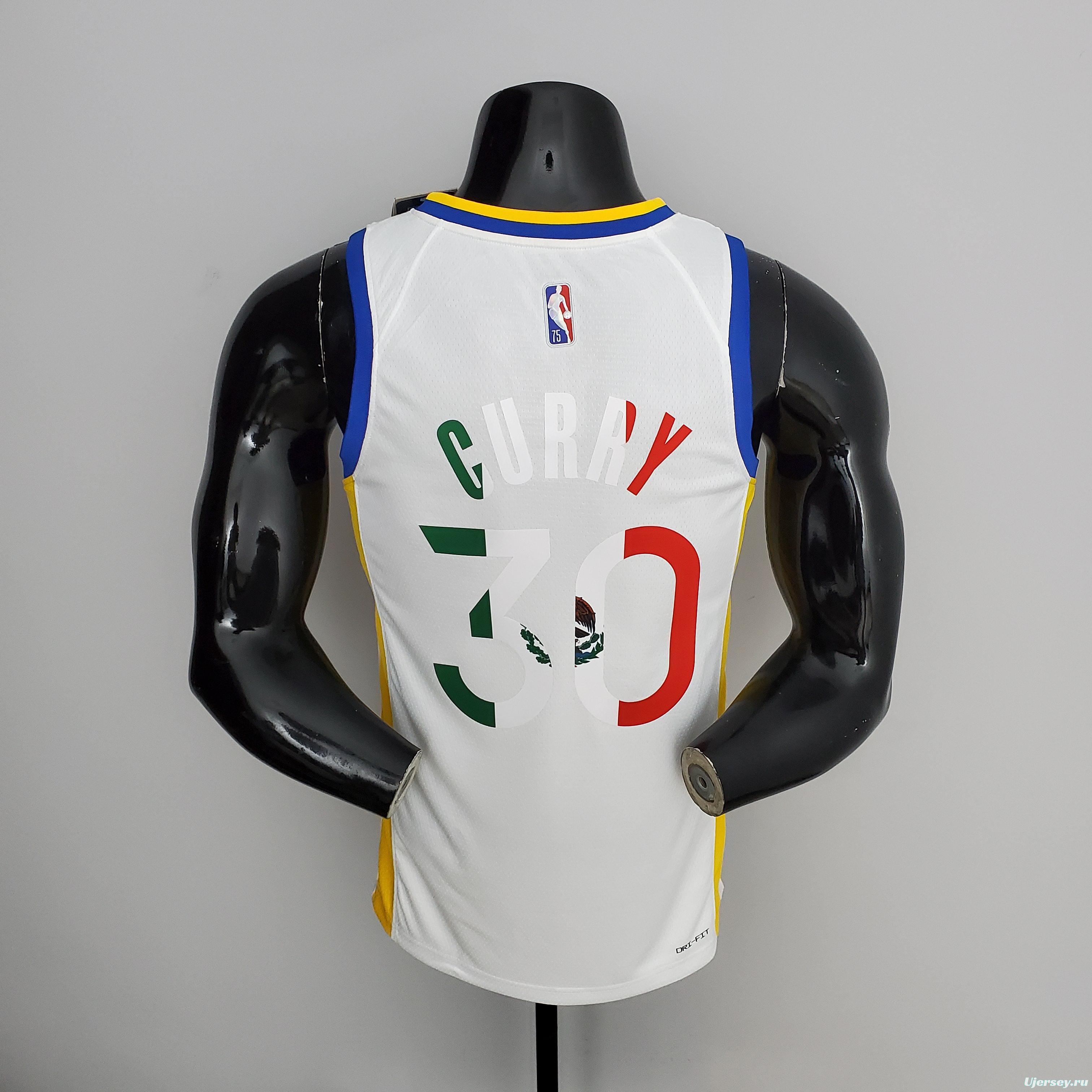 75th Anniversary Golden State Warriors Curry #30 Mexico Edition White NBA Jersey