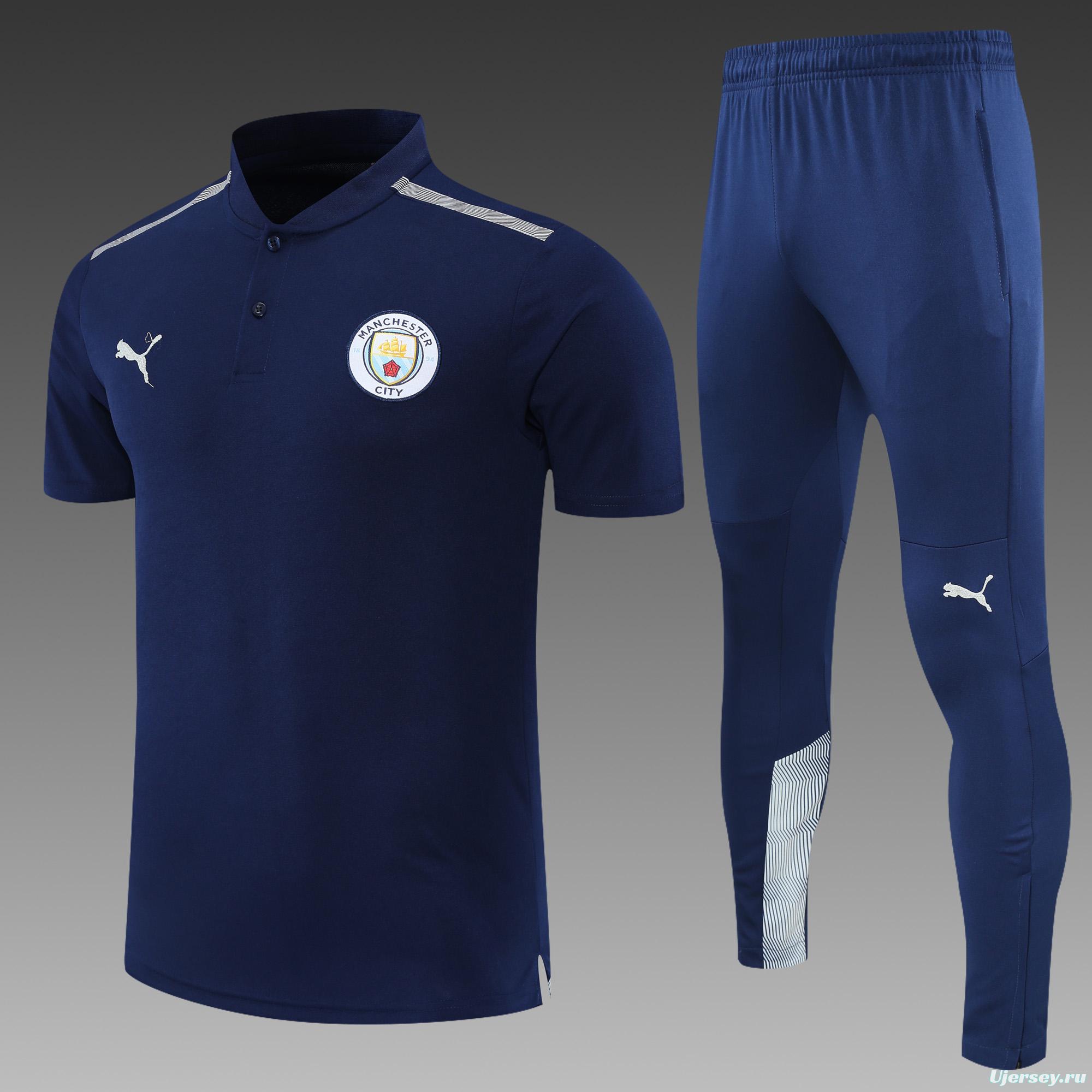 Manchester City POLO kit Dark Blue White Stripe (not supported to be sold separately)