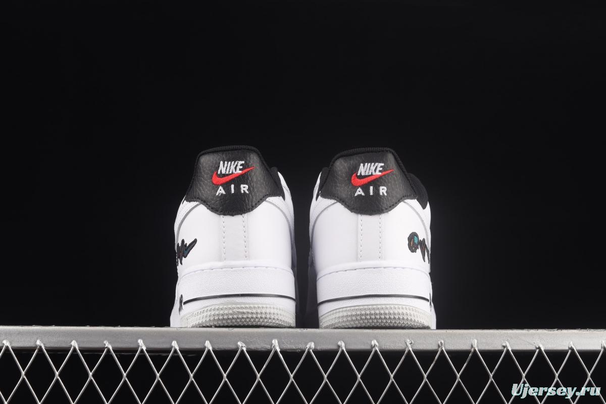 NIKE Air Force 11607 Low Peace Love Swoosh white and black graphic printed low-top casual board shoes DM8148-100