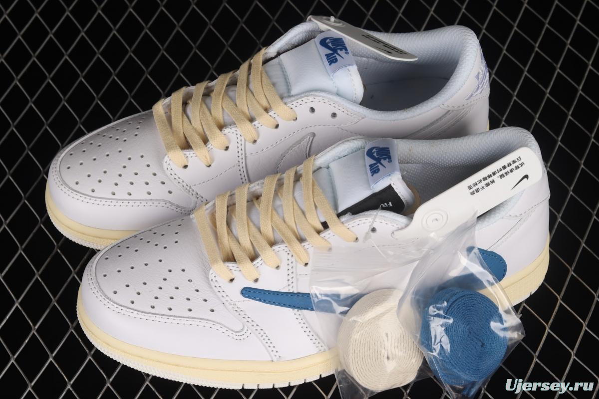 Travis Scott x Air Jordan 1 Low raw rubber white and blue barb low-top cultural sneakers CQ3277-100