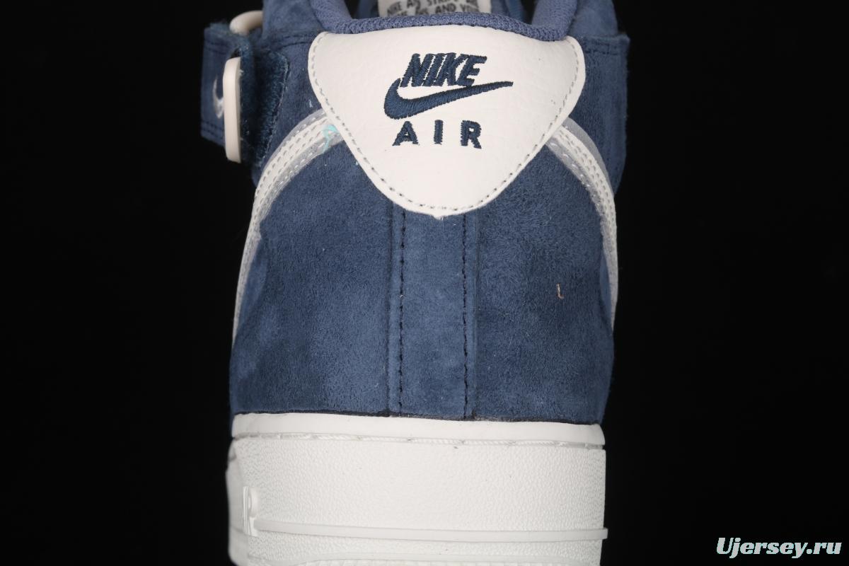 NIKE Air Force 1' 07 Mid dark blue suede 3M reflective casual board shoes AA1118-007