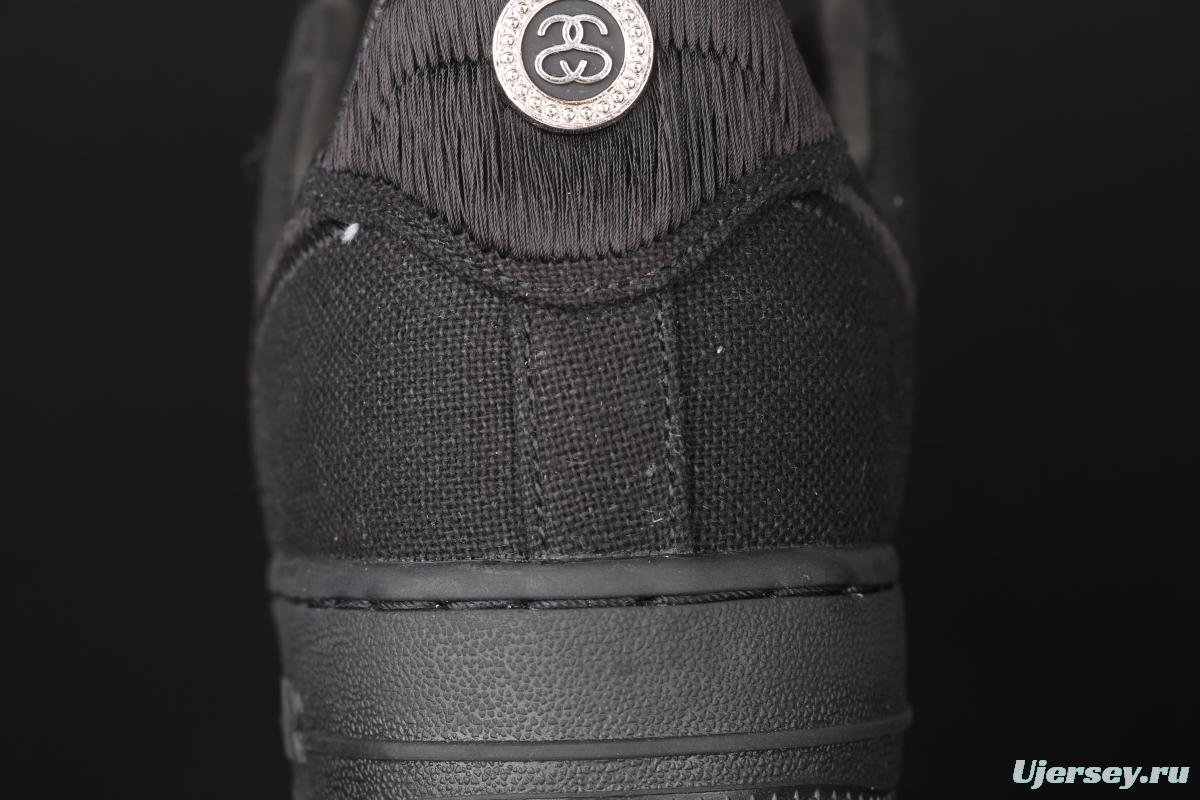 Stussy x NIKE Air Force 1 Low Black Cool Air Force low side black linen electric embroidered hook low upper board shoes CZ9084-001