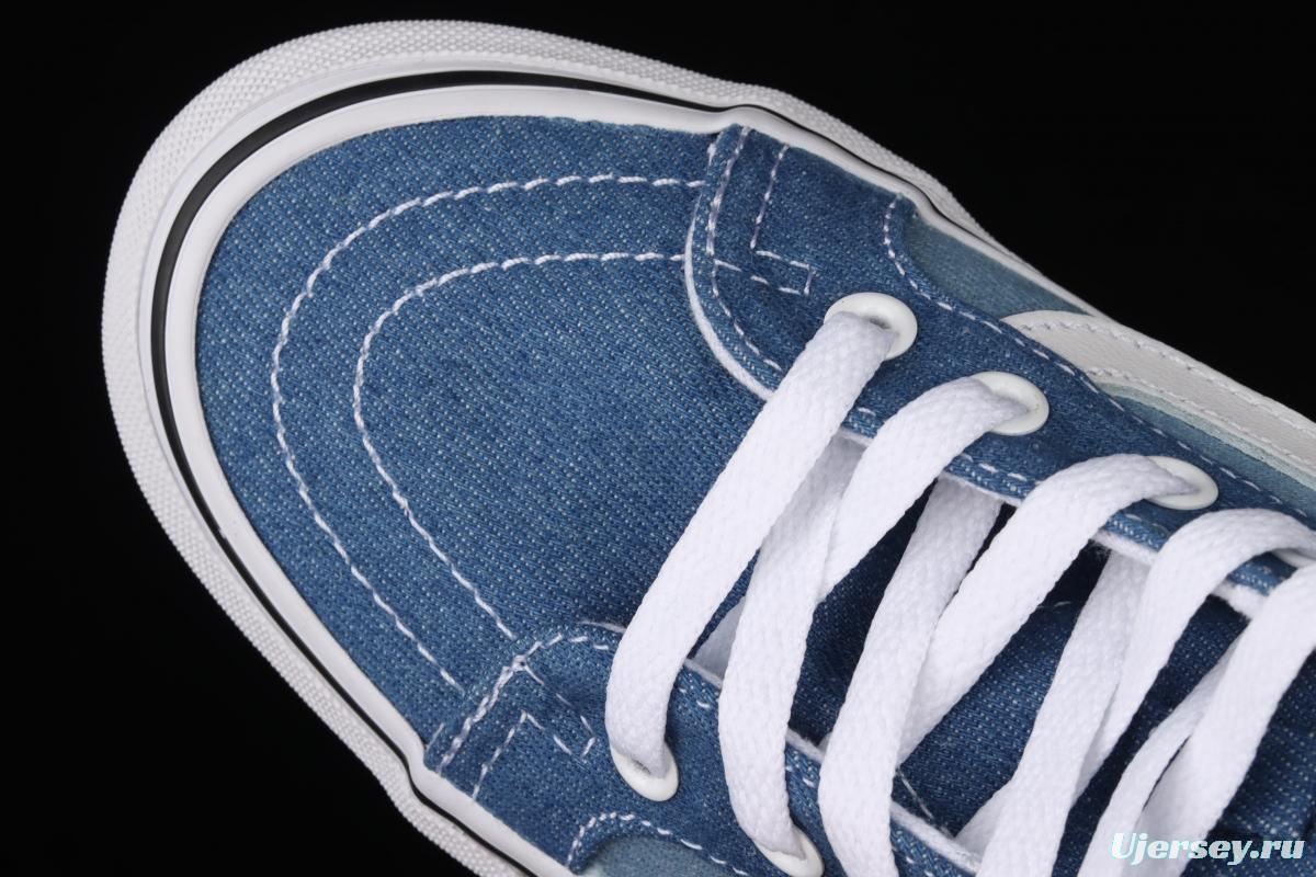 Vans Sk8-Hi Tapered series denim blue matching ultra-thin canvas high upper shoes VN0A3MV8Q691