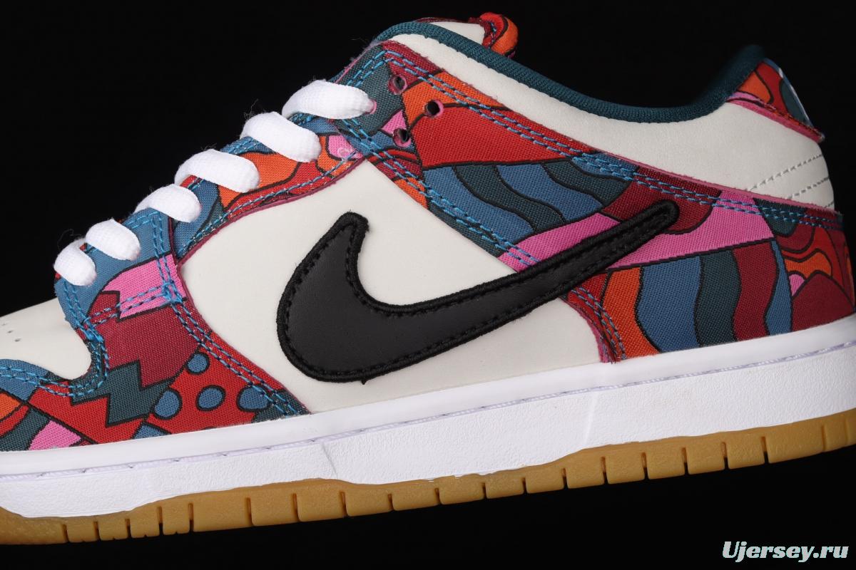 Parra x NIKE DUNK SB Low Pro White, Blue and Red Abstract Art scratch Music Olympic Slam Dunk Series retro low-top leisure sports skateboard shoes DH7695-600