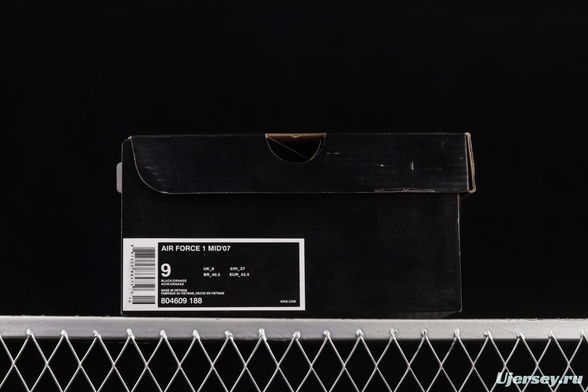 NIKE Air Force 1o07 Mid lacquered leather black orange color counterhook Zhongbang casual board shoes 804609-188