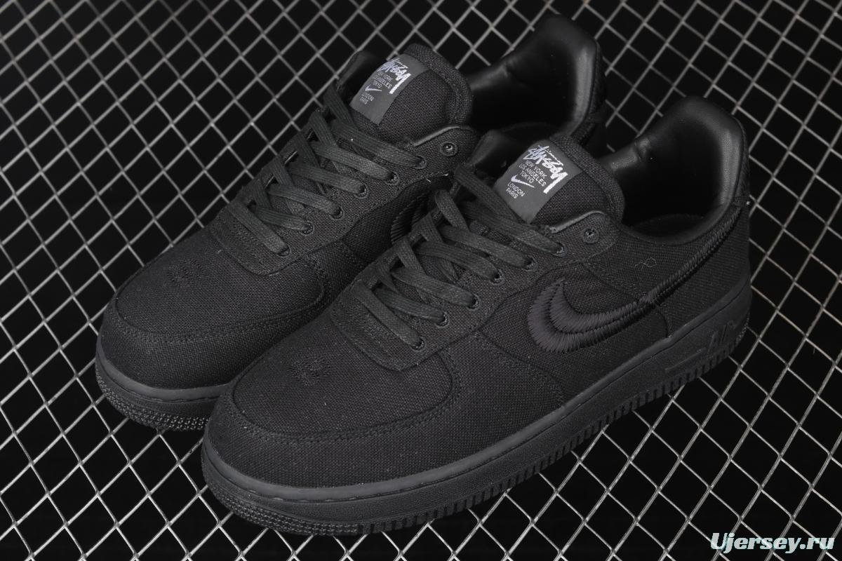 Stussy x NIKE Air Force 1 Low Black Cool Air Force low side black linen electric embroidered hook low upper board shoes CZ9084-001