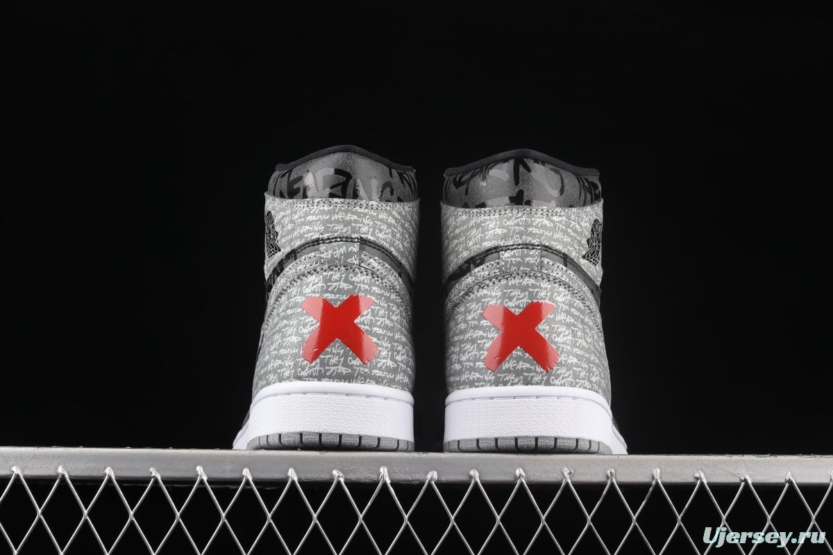 Air Jordan 1 High OG Rebellionaire black gray prohibited to wear Rebel high-top basketball shoes 555088-036