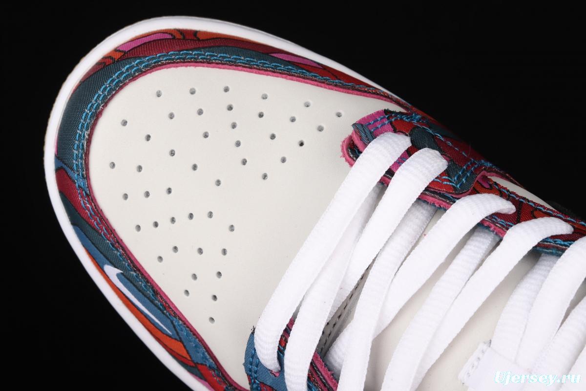 Parra x NIKE DUNK SB Low Pro White, Blue and Red Abstract Art scratch Music Olympic Slam Dunk Series retro low-top leisure sports skateboard shoes DH7695-600