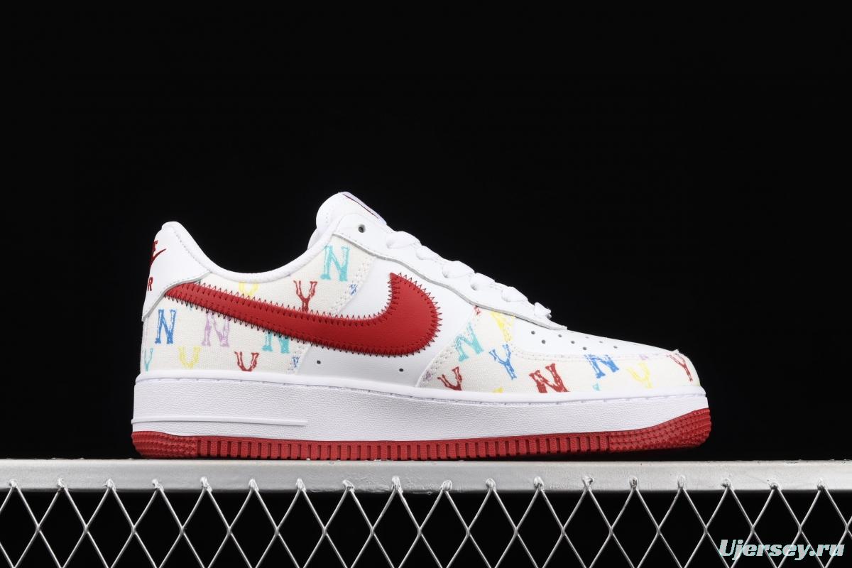 NIKE Air Force 1: 07 MLB Yankees co-signed white and red full sky star color sail leather splicing low upper board shoes 315122-443