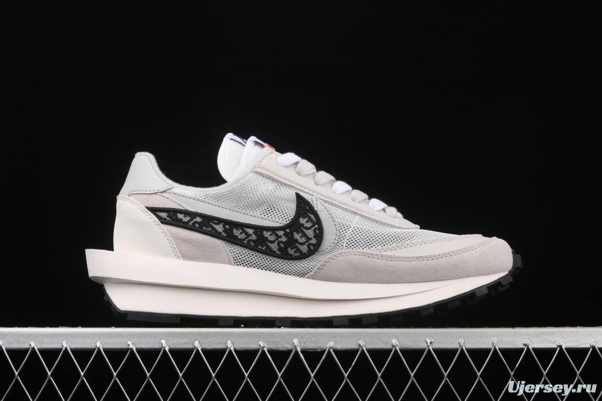 Dior x Sacai x NIKE LVD Waffle Daybreak co-signed catwalk style double hook Swoosh running shoes CN8898-002