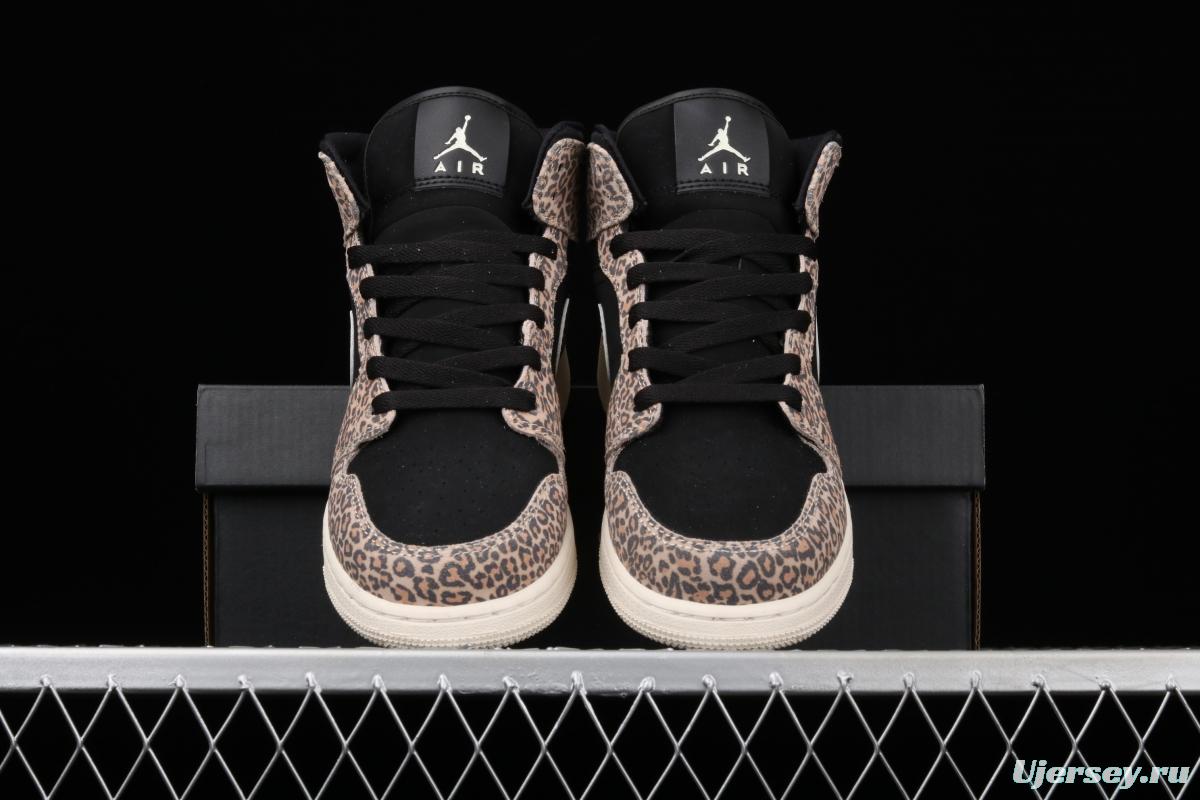 Air Jordan 1 Mid GS leopard print Zhongbang basketball shoes BQ6931-021