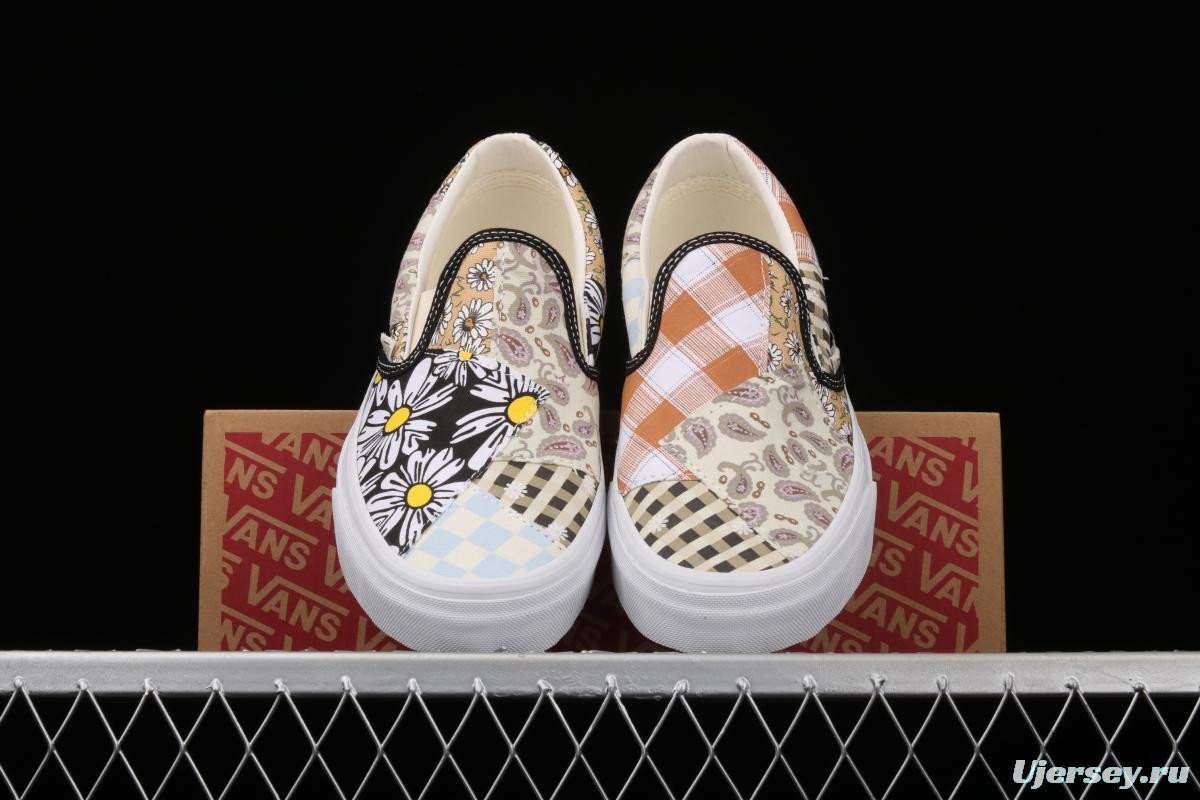 Vans Slip On retro limited white cashew flower splicing asymmetrical chessboard low upper board shoes VN0A5A084201