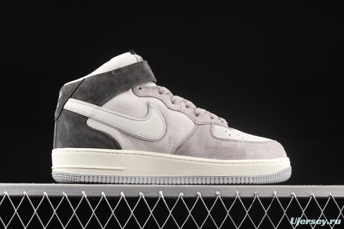 NIKE Air Force 11607 Mid rice gray-black color matching medium-top casual board shoes DG9158-616,