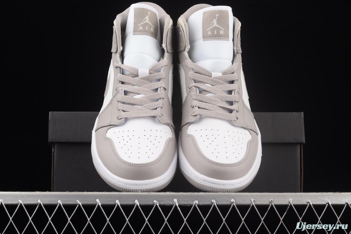 Air Jordan 1 Mid grey middle-top basketball shoes of the Central Asian Hemp College 554724-082