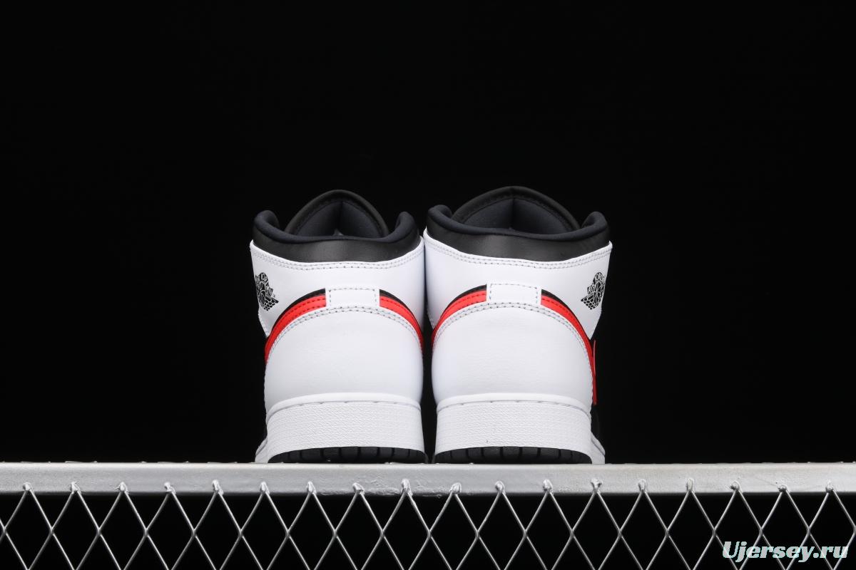 Air Jordan 1 Mid black white red hook Zhongbang basketball shoes 554725-075