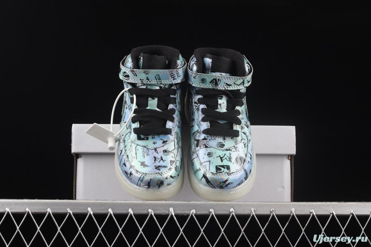 NIKE Air Force 1: 07 Mid WB dazzling ribbon lamp state size Kids 314197-8800