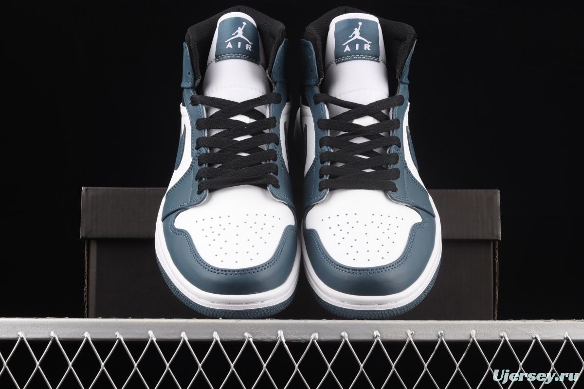 Air Jordan 1 Mid Dark Teal Qinglan Zhongbang basketball shoes 554724-411