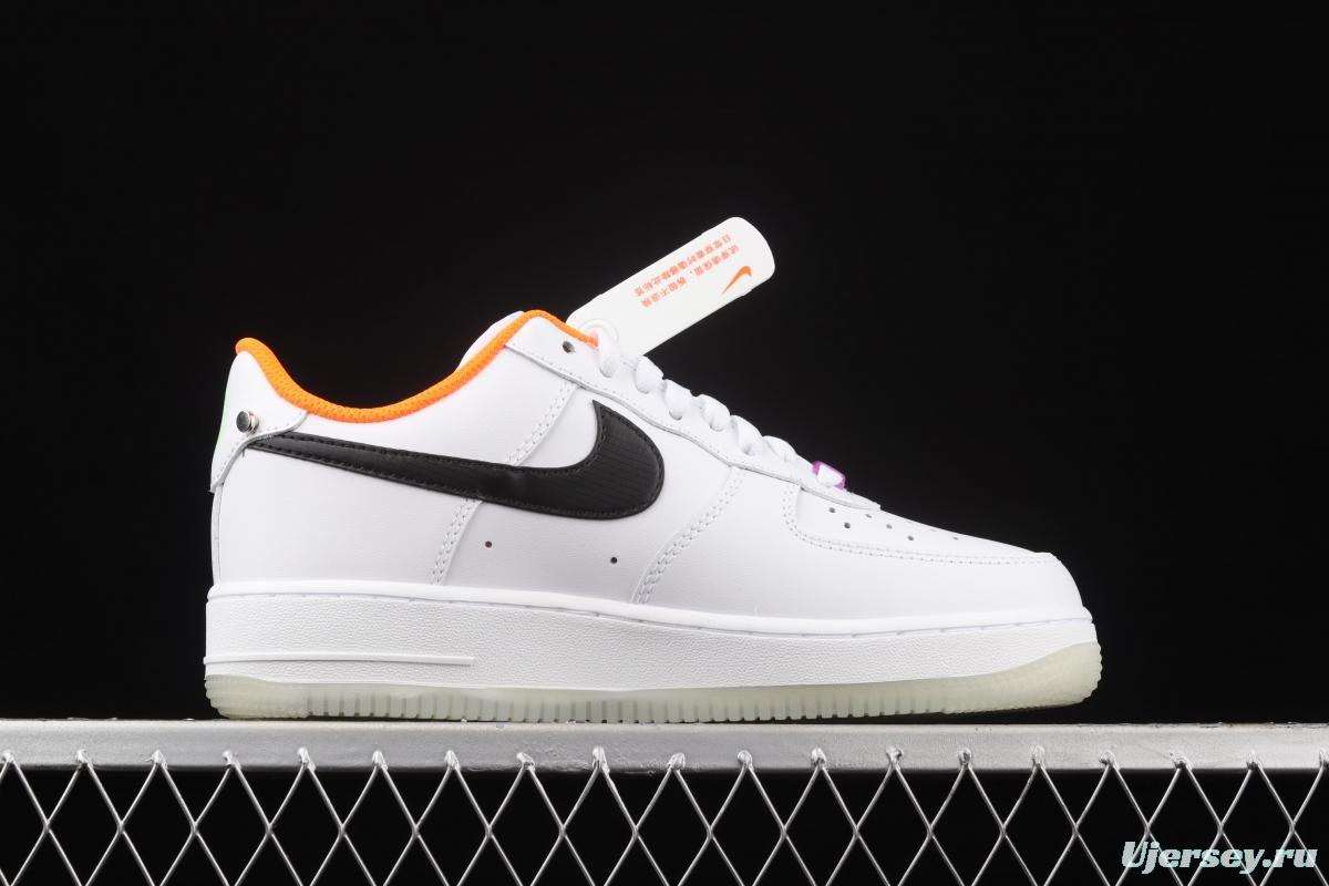 NIKE Air Force 1107white-black orange low-top leisure sports shoes DO2333-101,