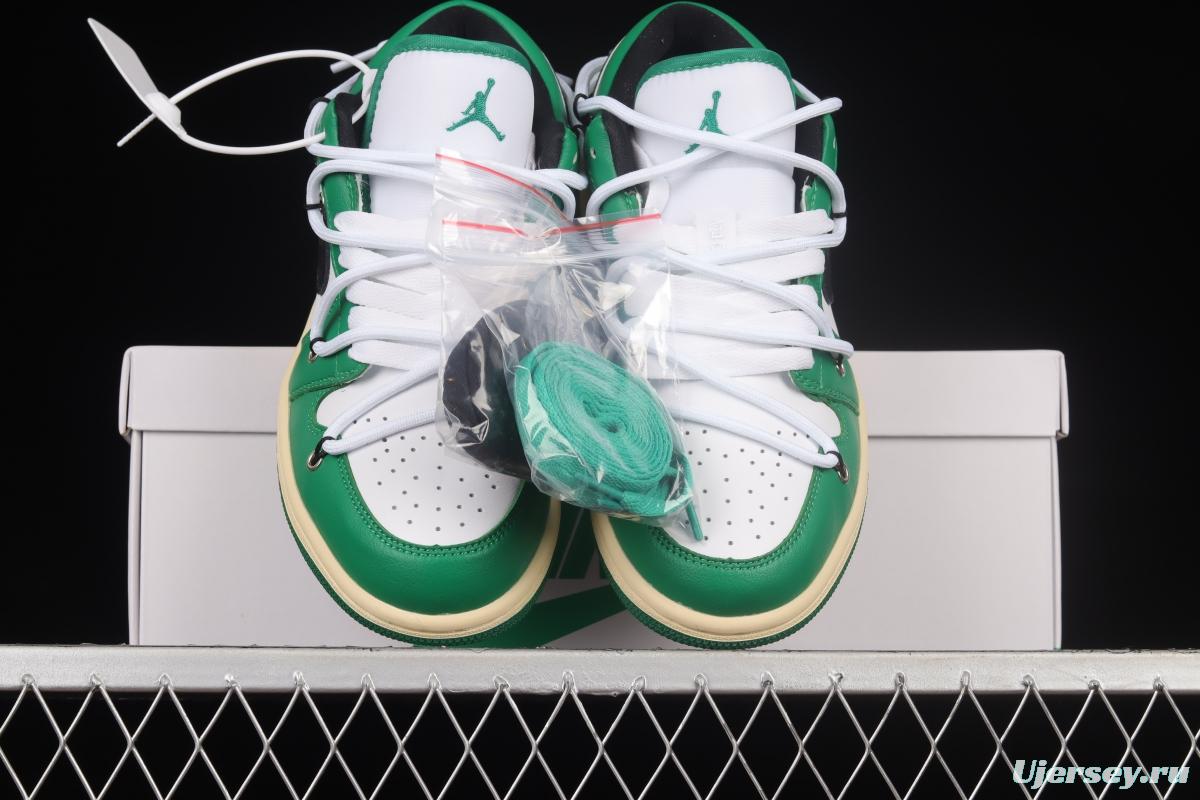 Air Jordan 1 Low Custom Edition White and Green Color Matching Deconstruction Sports Culture Basketball Shoes 553560-129