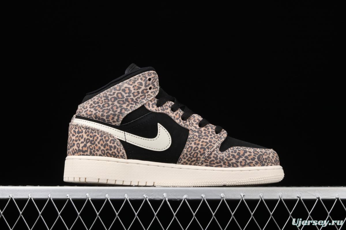 Air Jordan 1 Mid GS leopard print Zhongbang basketball shoes BQ6931-021