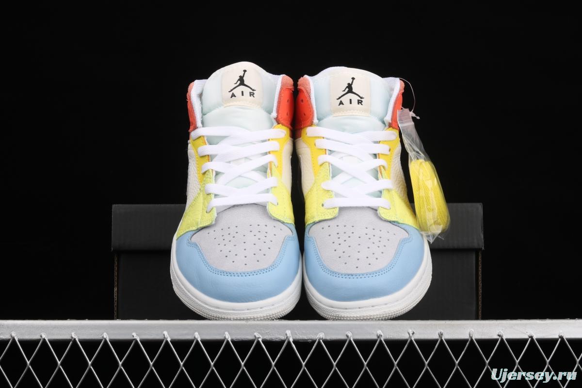 Air Jordan 1 Mid color stitching basketball shoes DJ6908-100