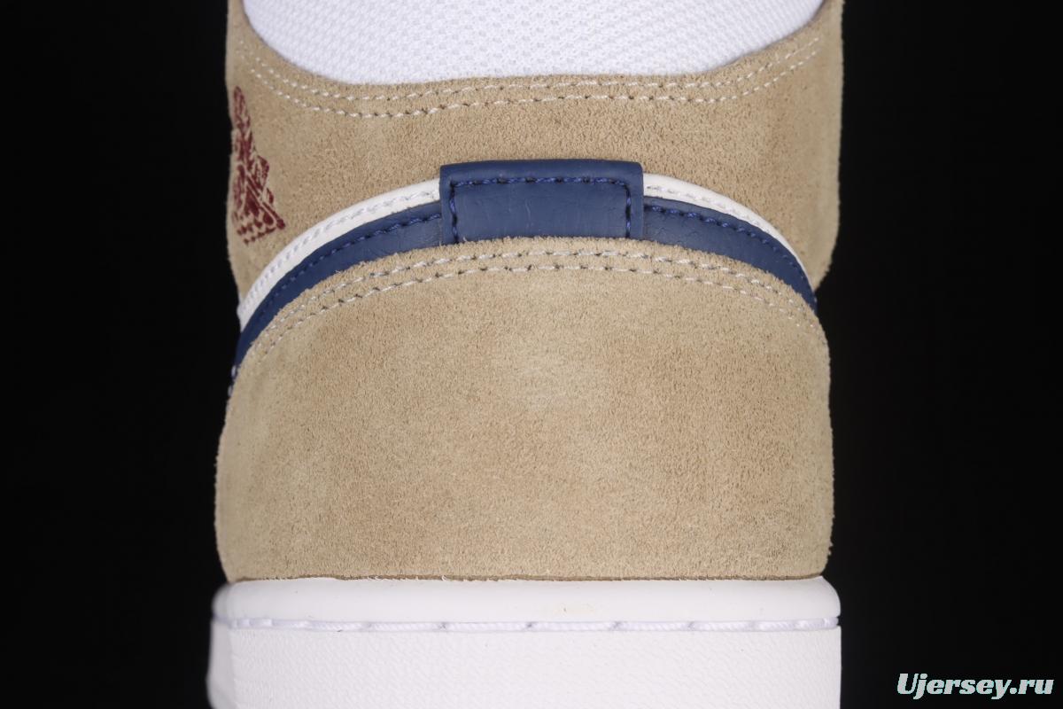 Air Jordan 1 Mid linen cream cultural basketball shoes DO6726-100