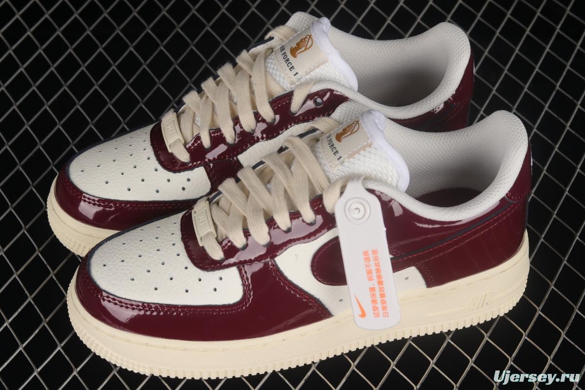 NIKE Air Force 1'07 Low white wine red patent leather low-top casual sneakers DQ8583-100