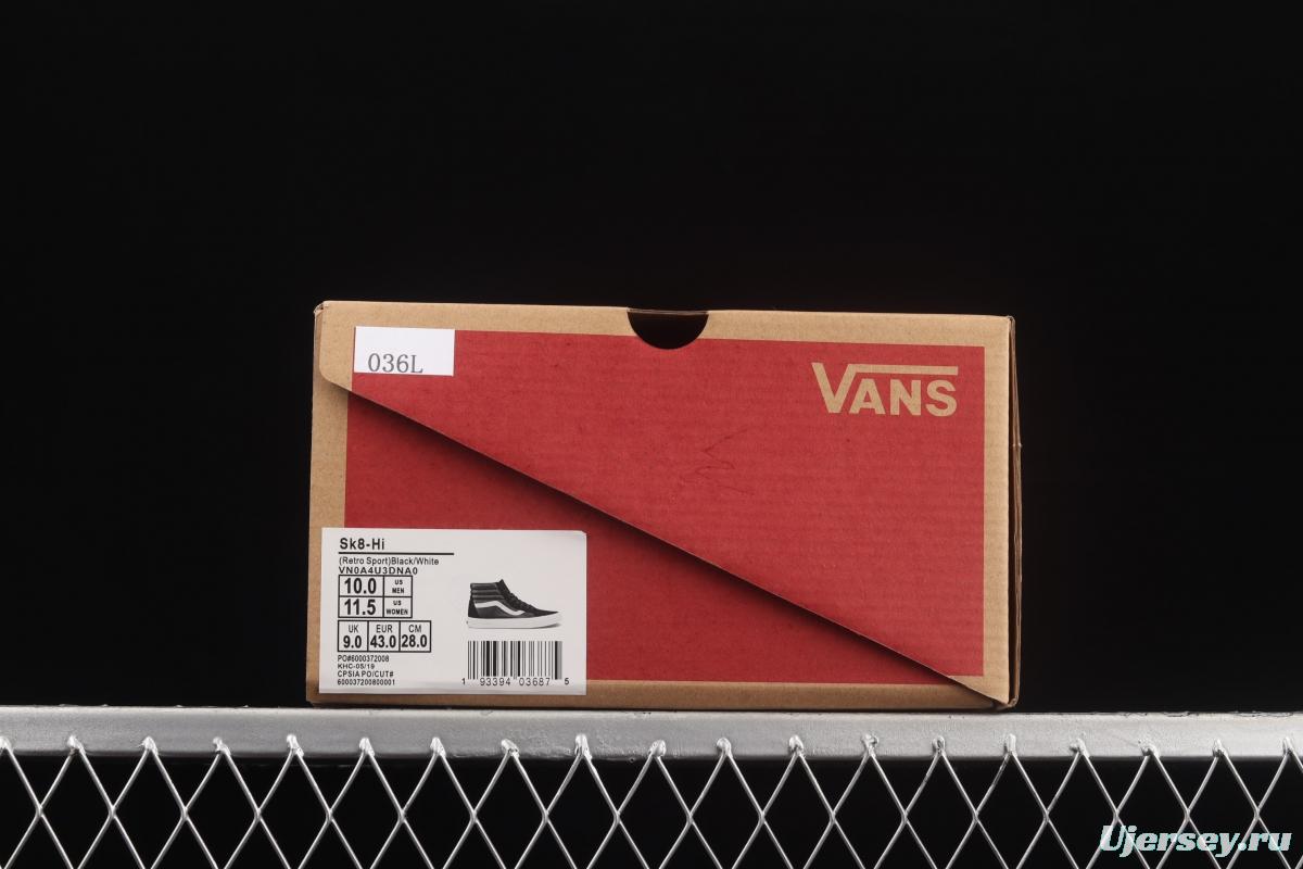 Vans Sk8-Hi black and white leather high-top casual board shoes VN0A4U3DNA0