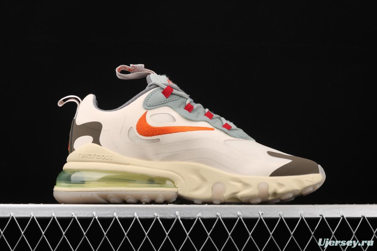 Travis Scott x NIKE Air Max 270React joint style light cream barb white blue orange air cushion running shoes CV2414-200