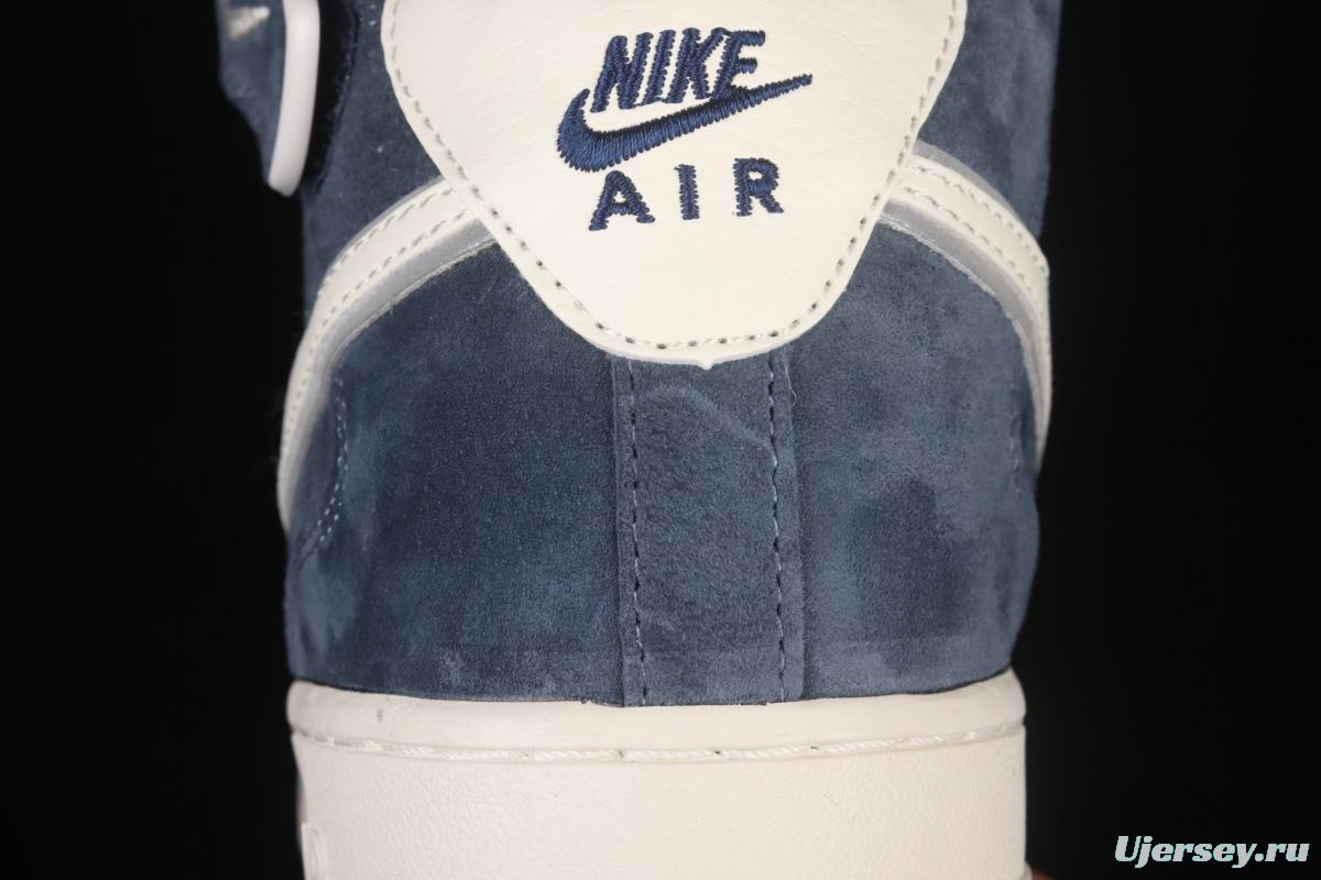 NIKE Air Force 1' 07 Mid dark blue suede 3M reflective mid-finish casual board shoes AA1118-007