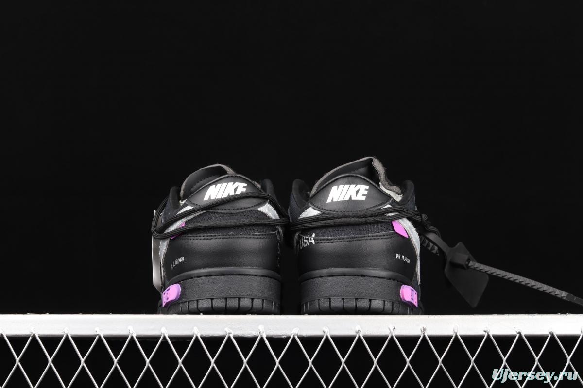 OFF-White x NIKE DUNK Low 04 of 50 OW all black casual sports skateboard shoes DM1602-001