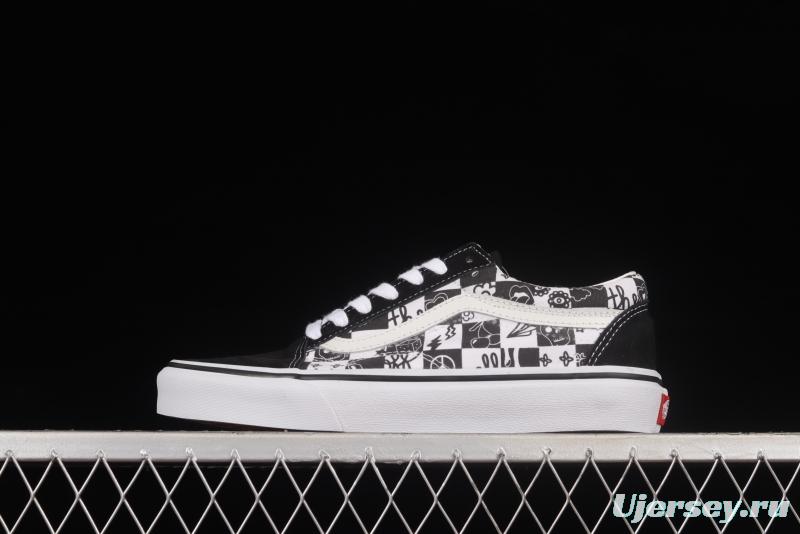 Vans Old Skool timeless classic plaid black and white graffiti print shoes VN0A7Q2J6U6