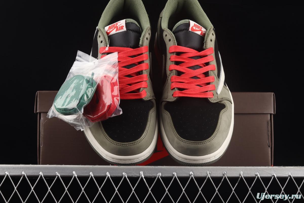 Travis Scott x Air Jordan 1 Low black, green and upside cultural board shoes CQ4277-008