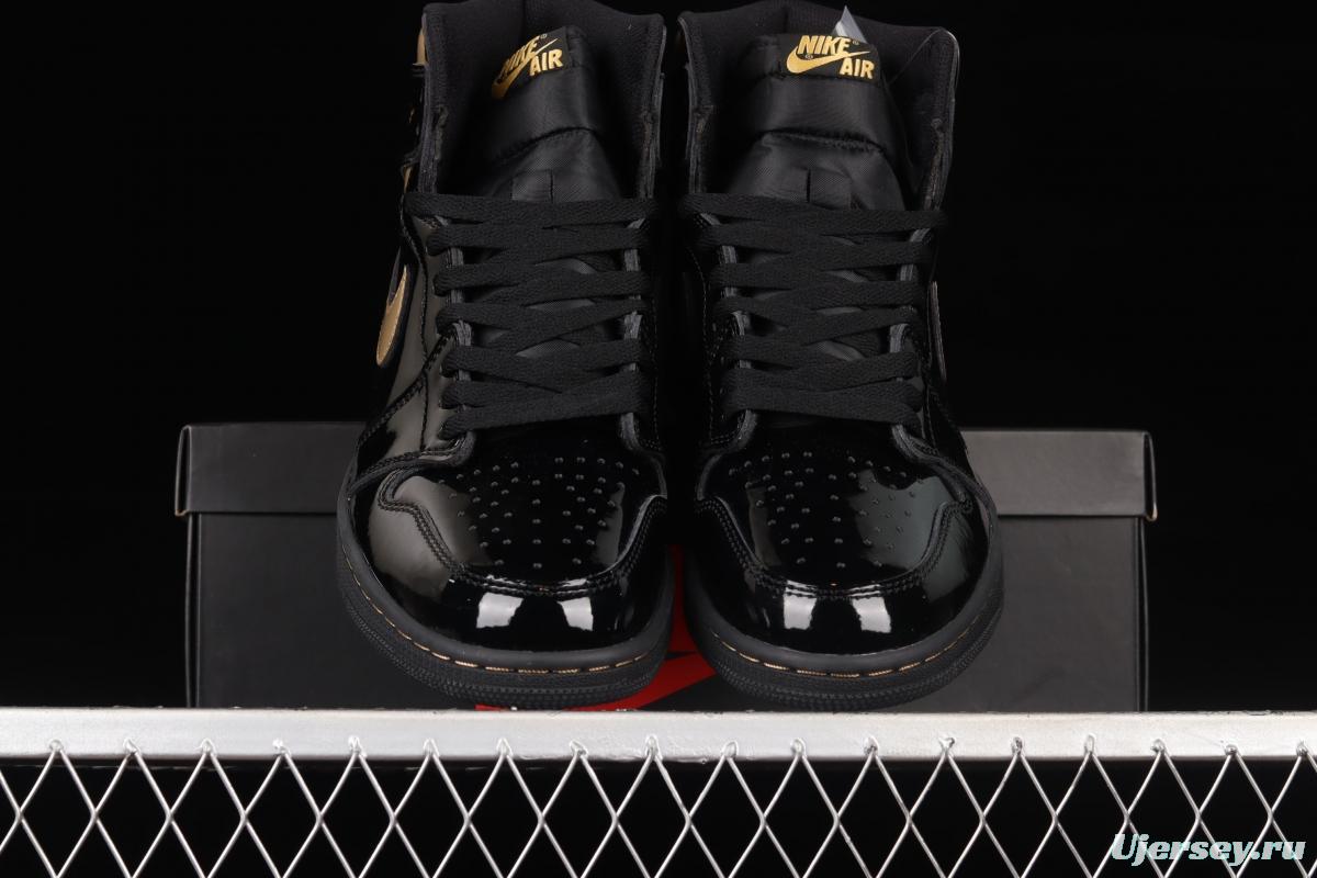 Air Jordan 1 High OG Metallic Gold black gold lacquered leather 555088-032