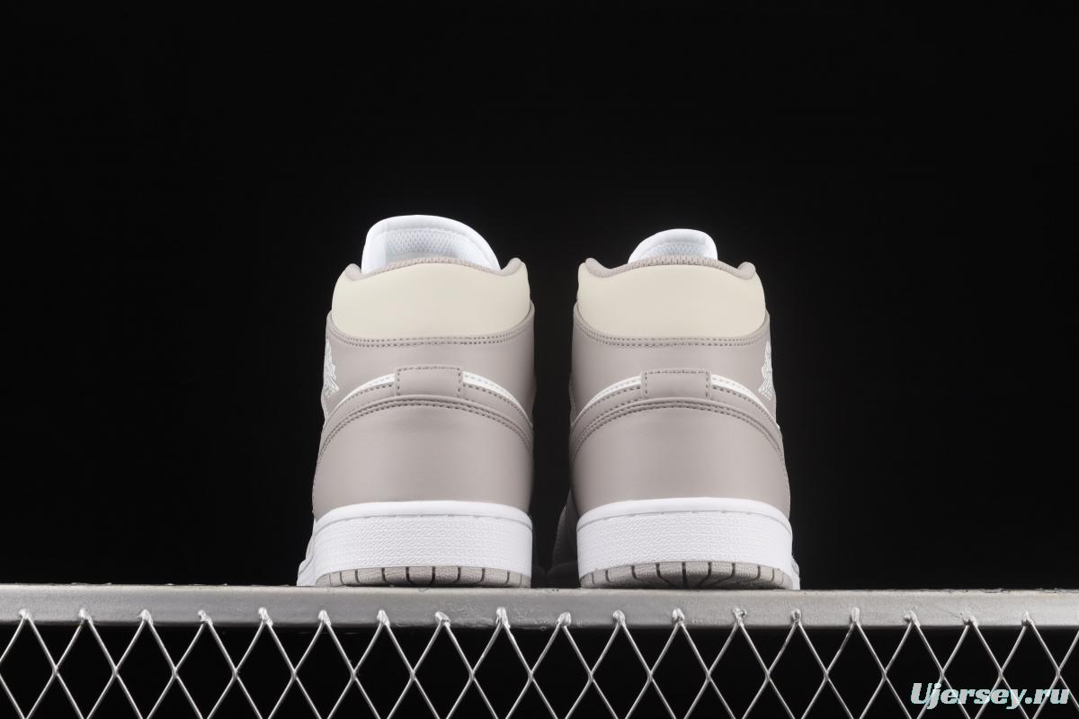 Air Jordan 1 Mid grey middle-top basketball shoes of the Central Asian Hemp College 554724-082