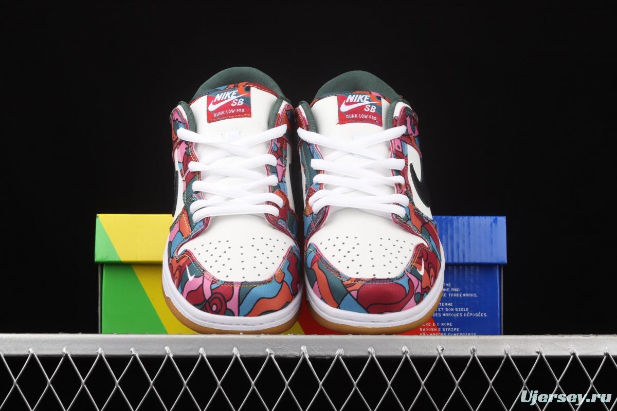 Parra x NIKE DUNK SB Low Pro White, Blue and Red Abstract Art Olympic Slam Dunk Series retro low-side leisure sports skateboard shoes DH7695-600