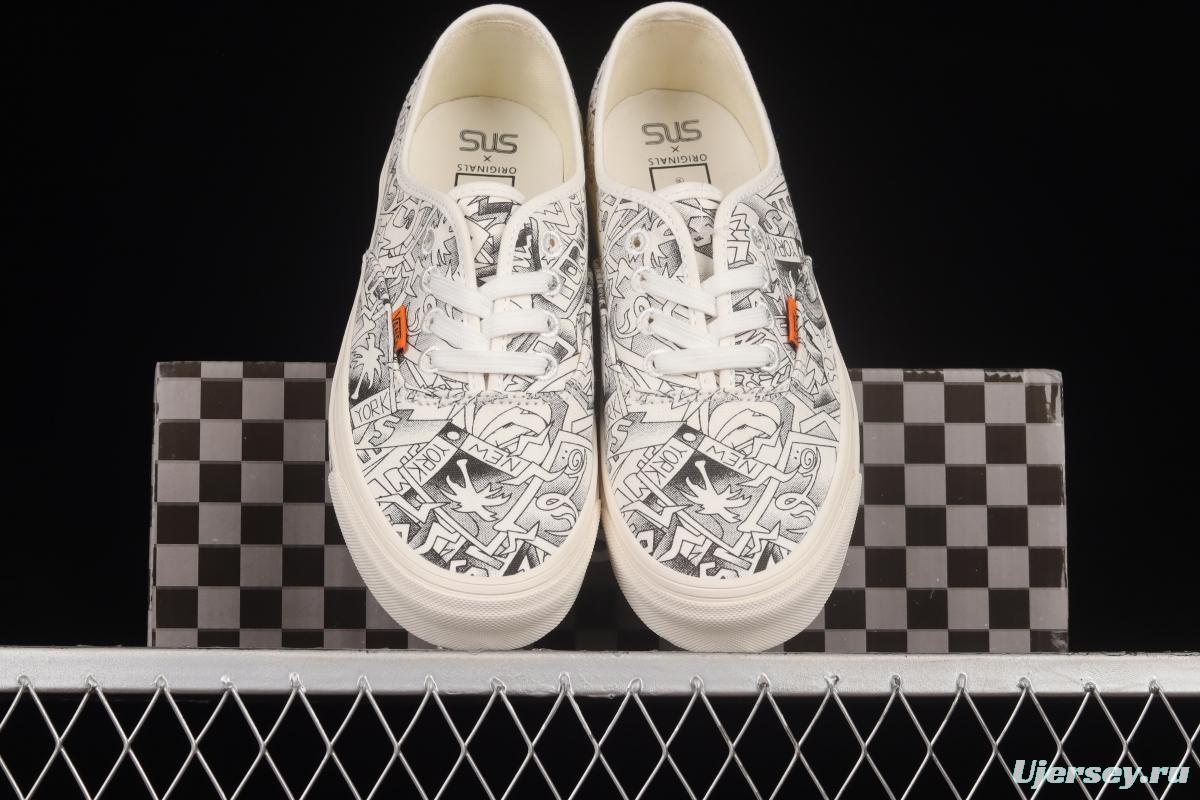 Vans Vault x SNS Joint Black and White Illustration Beach Print Vintage Canvas Sneakers VN0A4BV9676