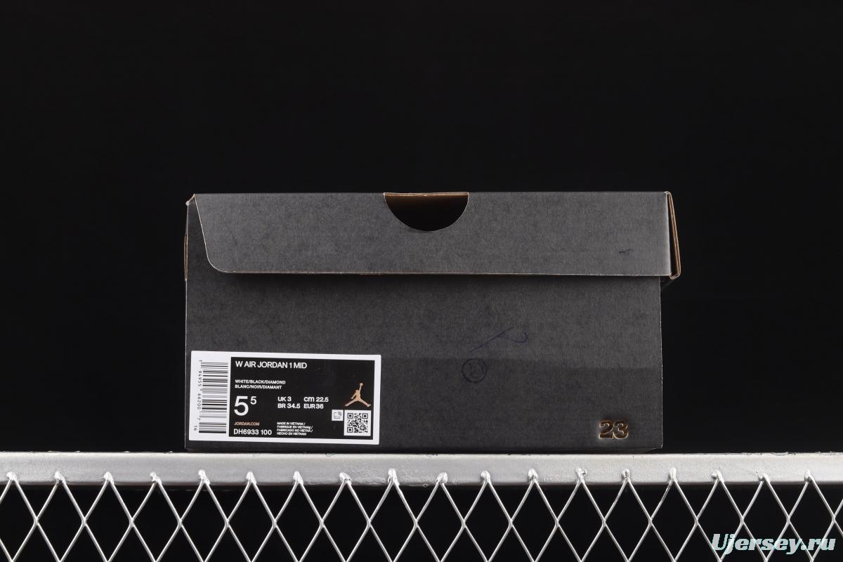 Air Jordan 1 Mid Diamond Shorts pearlescent white and black panda DH6933-100