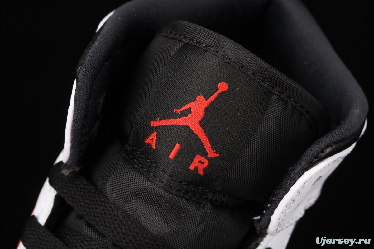 Air Jordan 1 Mid black white red hook Zhongbang basketball shoes 554725-075