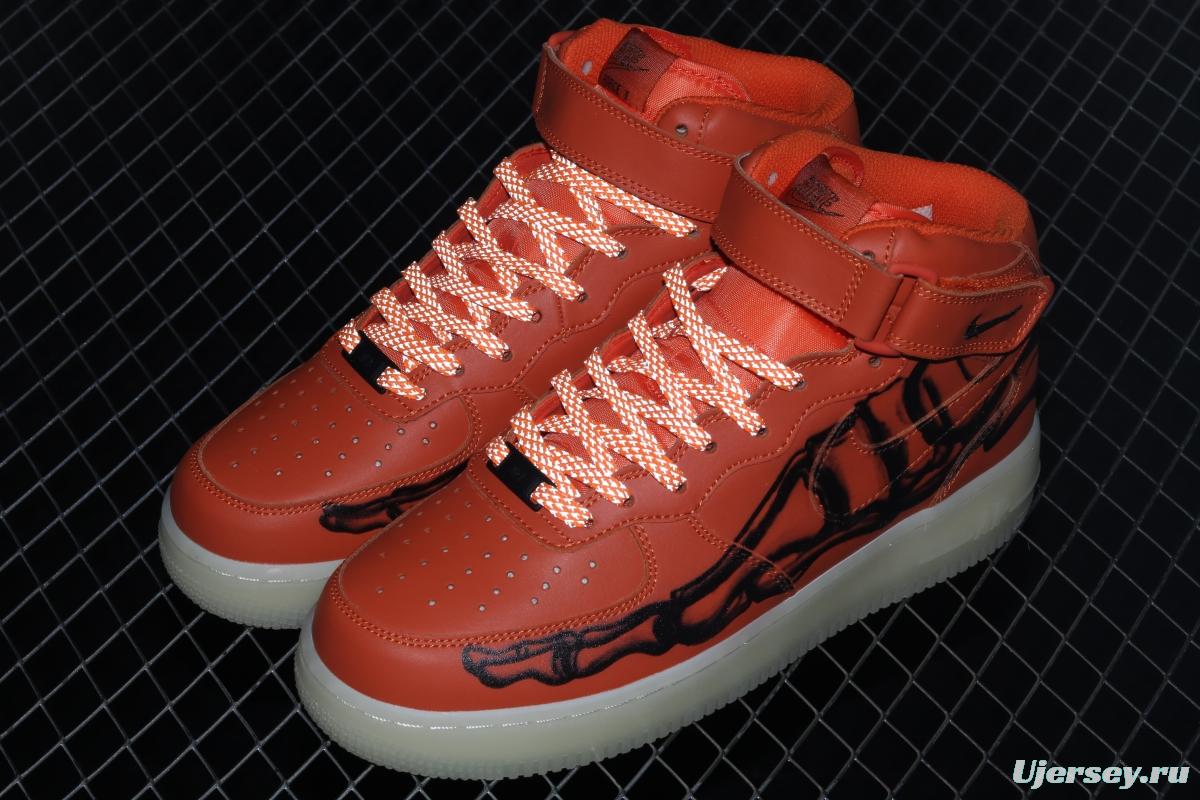 NIKE Air Force 1 Mid'07 Skeleton QS Halloween orange luminous skeleton limited casual board shoes CU8067-801