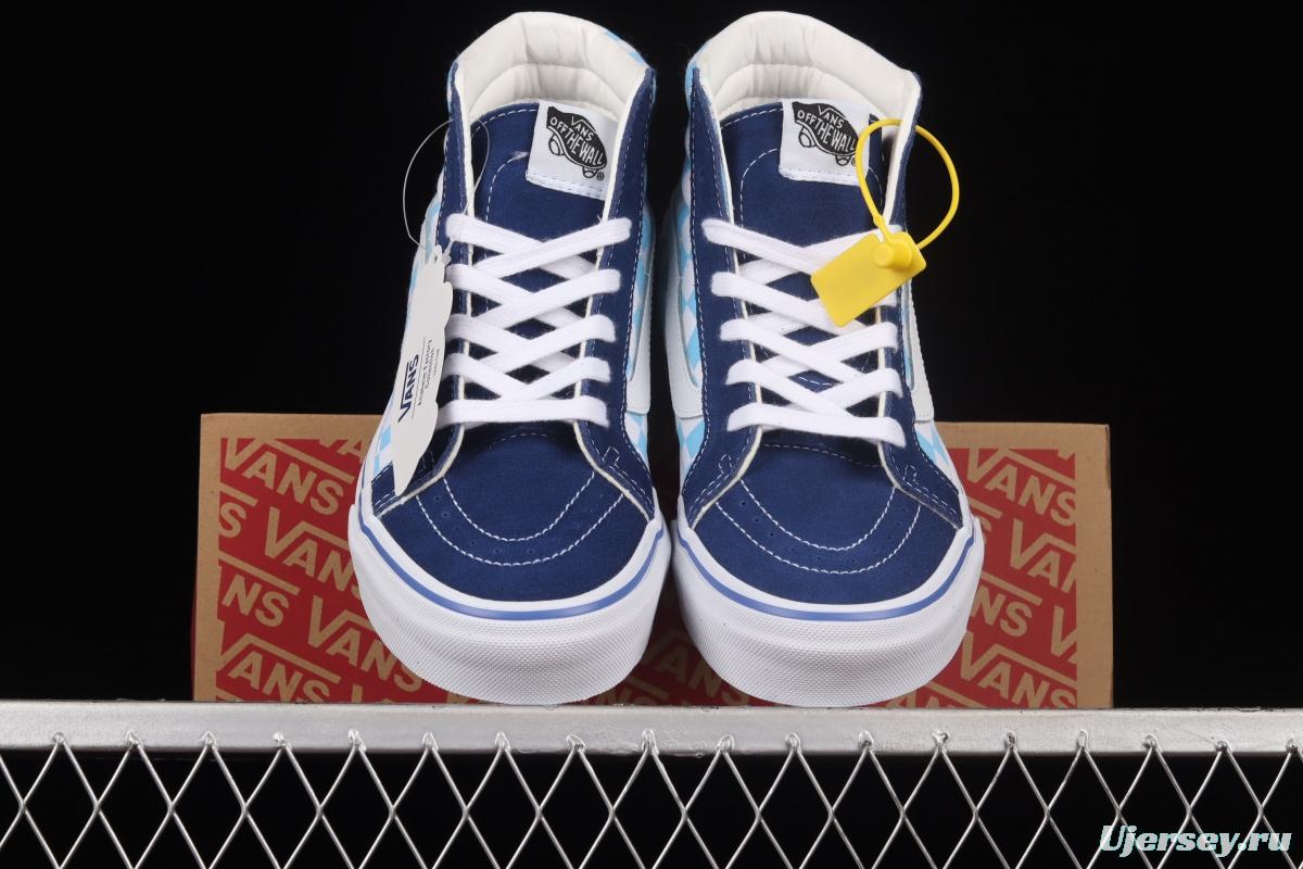 Vans SK8 Hi 38 DX Anaheim blue and white checkered high-top casual board shoes VN0A5KRIA5I