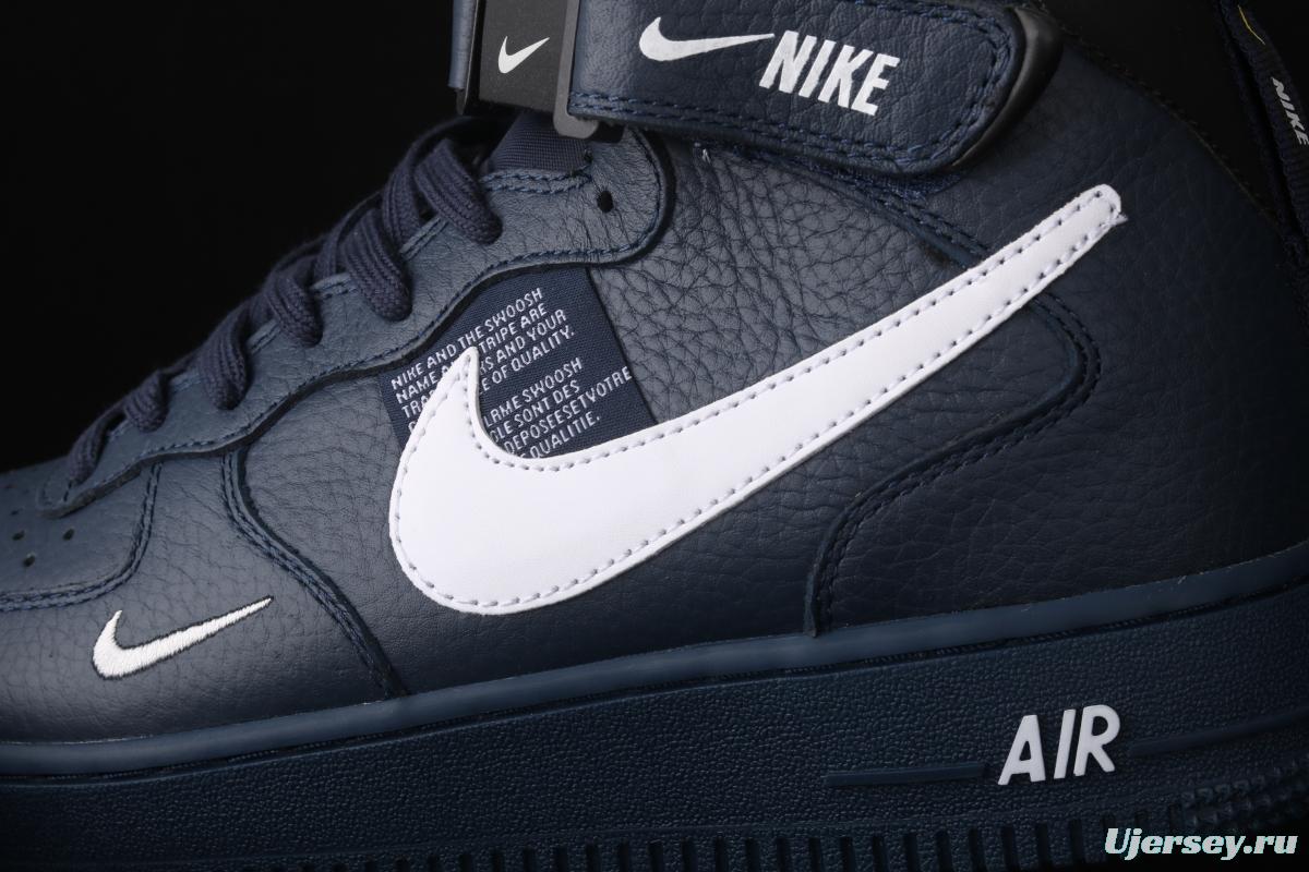 NIKE Air Force 1 Mid'07 Lv8 navy blue simple edition OW letter casual board shoes 804609-403