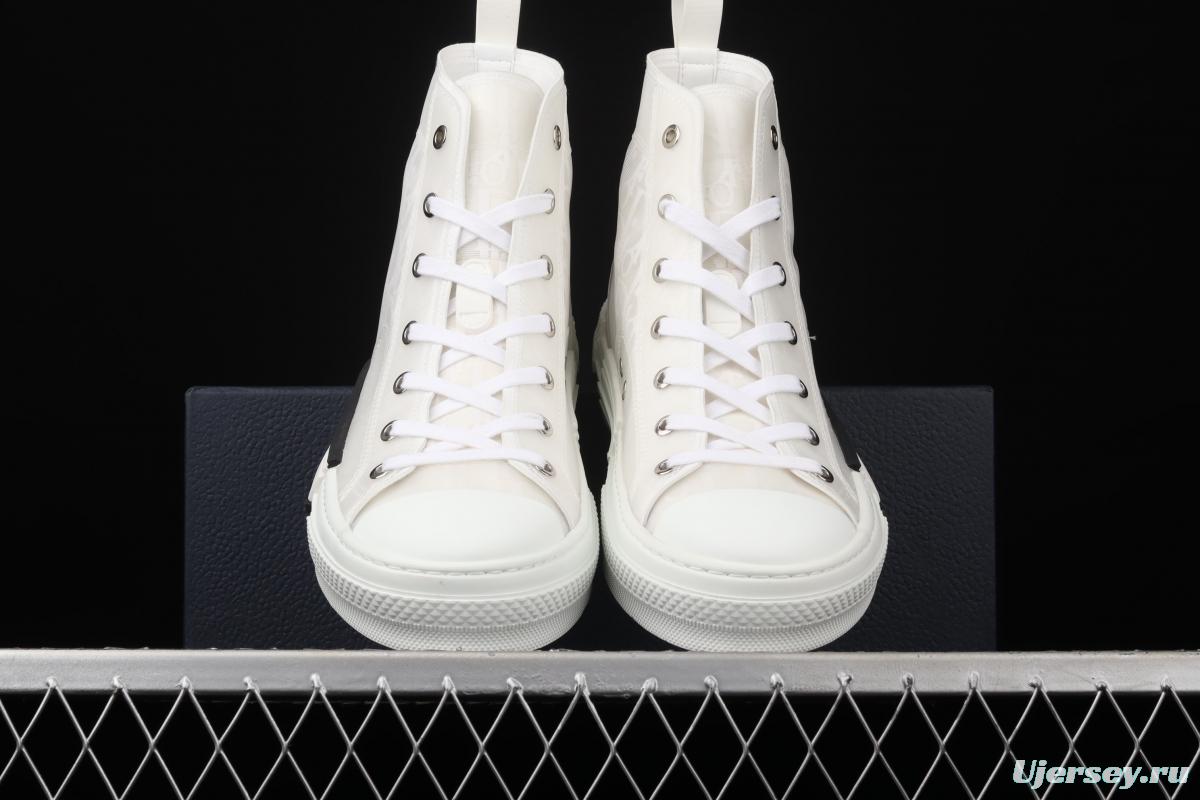 Authentic Dior B23 Oblique High Top Sneakers Dior CD ghosting high upper board shoes 3SH118YJR 063 White