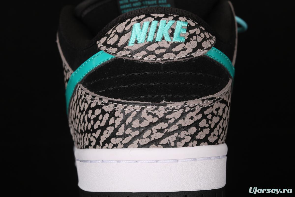 NIKE SB DUNK Low Pro black, white and green speckled sports skateboard shoes BQ6817-009