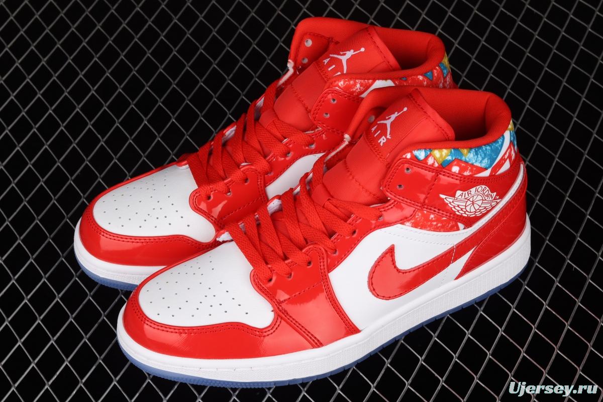 Air Jordan 1 Mid Christmas red Zhongbang basketball shoes DC7294-600