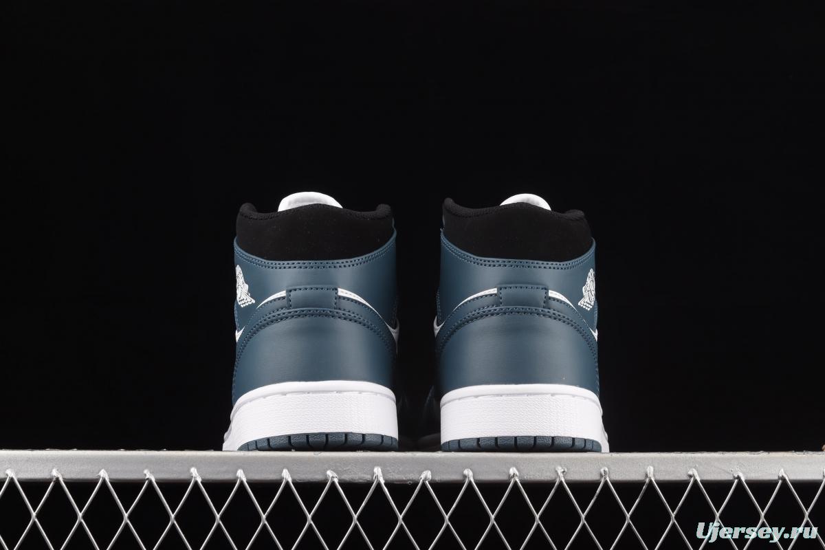 Air Jordan 1 Mid Dark Teal Qinglan Zhongbang basketball shoes 554724-411