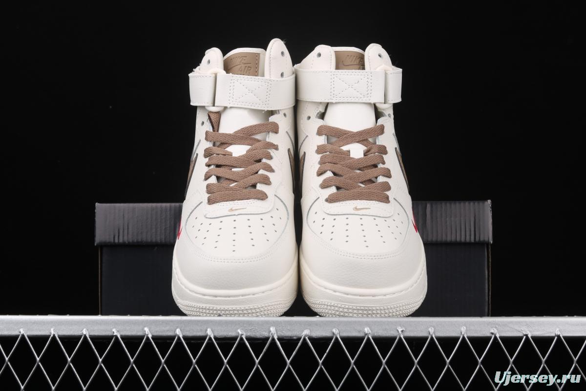 NIKE Air Force 1 Mid milky white light brown hook high-top casual board shoes 808788-995