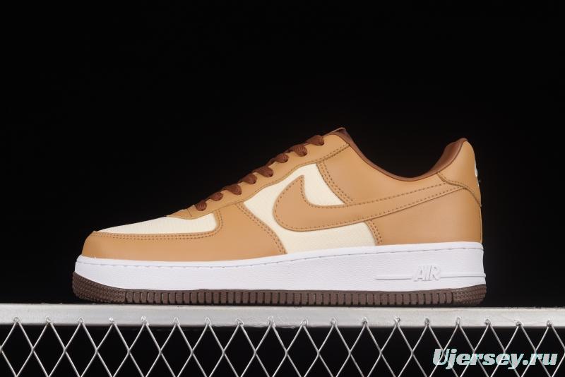 NIKE Air Force 1'07 Low milk tea brown canvas leather color matching low-top casual sneakers DJ6395-100