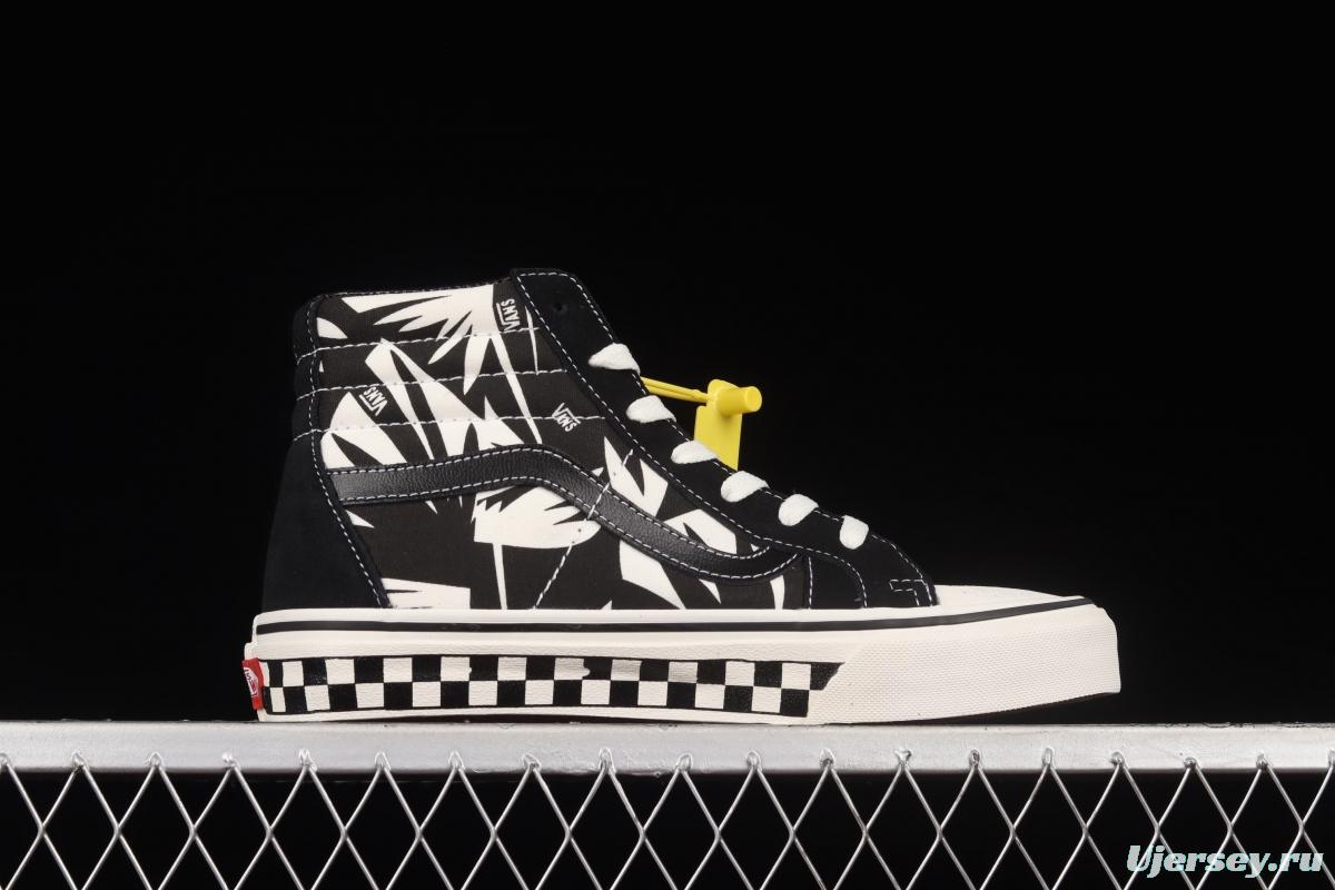 Vans Sk8-Hi Anaheim checkerboard black and white maple leaf print high-top casual shoes VN0A4VHE9Z9